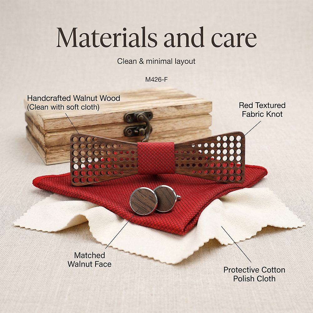 M426 M426  Square Grid Cutout Bow Tie Set, Walnut — view 3