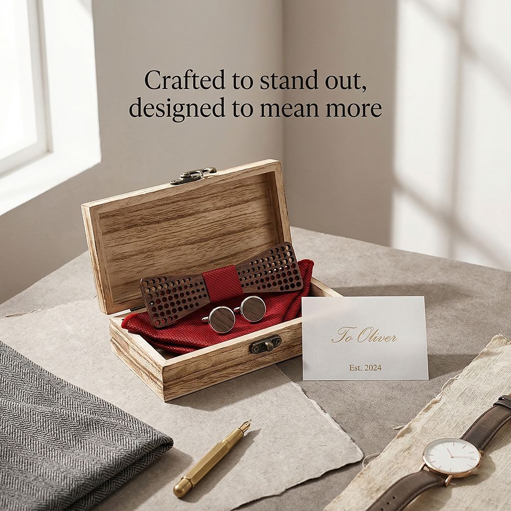 M426 M426  Square Grid Cutout Bow Tie Set, Walnut — view 4