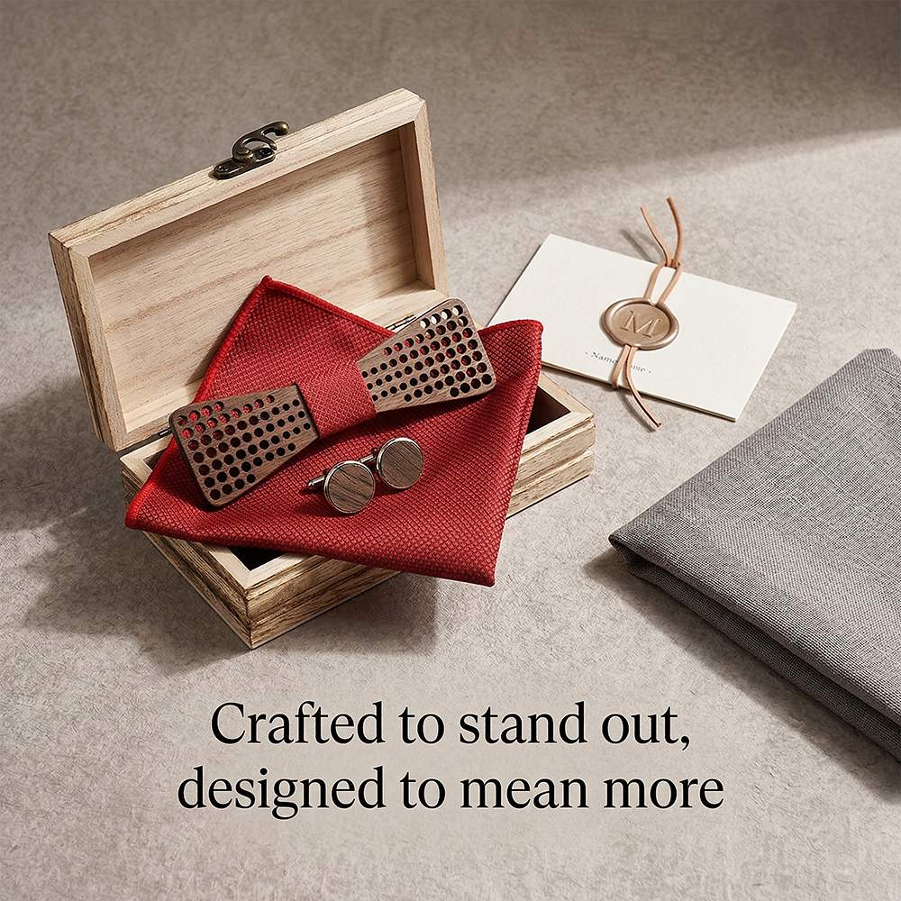 M426 M426  Square Grid Cutout Bow Tie Set, Walnut — view 6