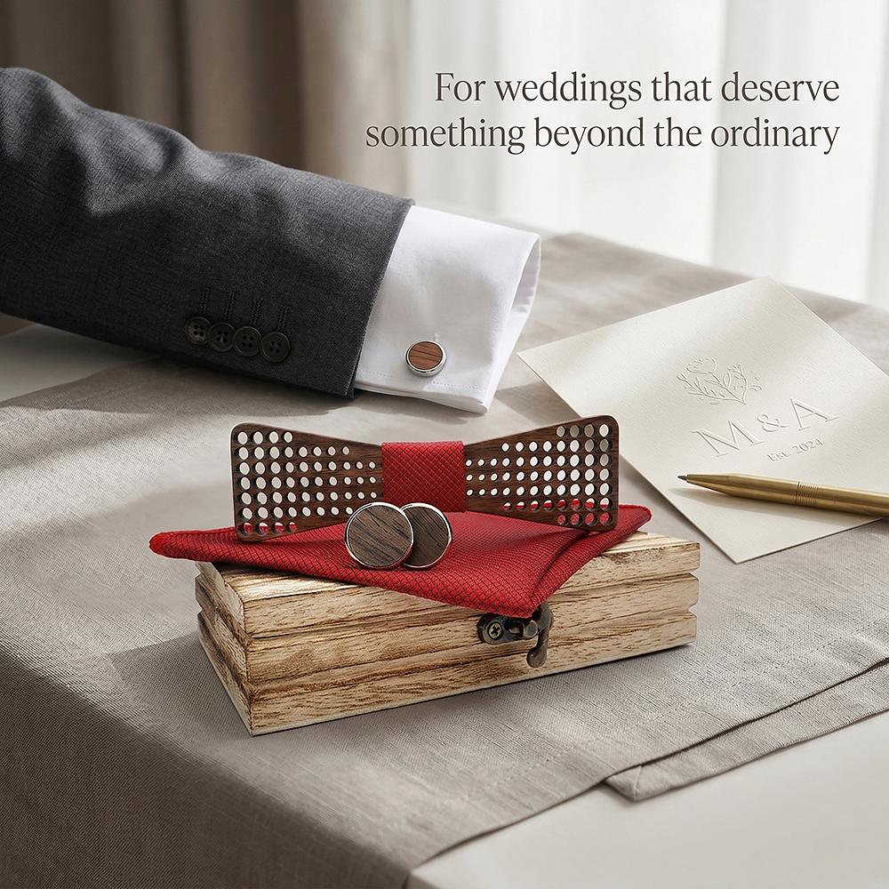 M426 M426  Square Grid Cutout Bow Tie Set, Walnut — view 7