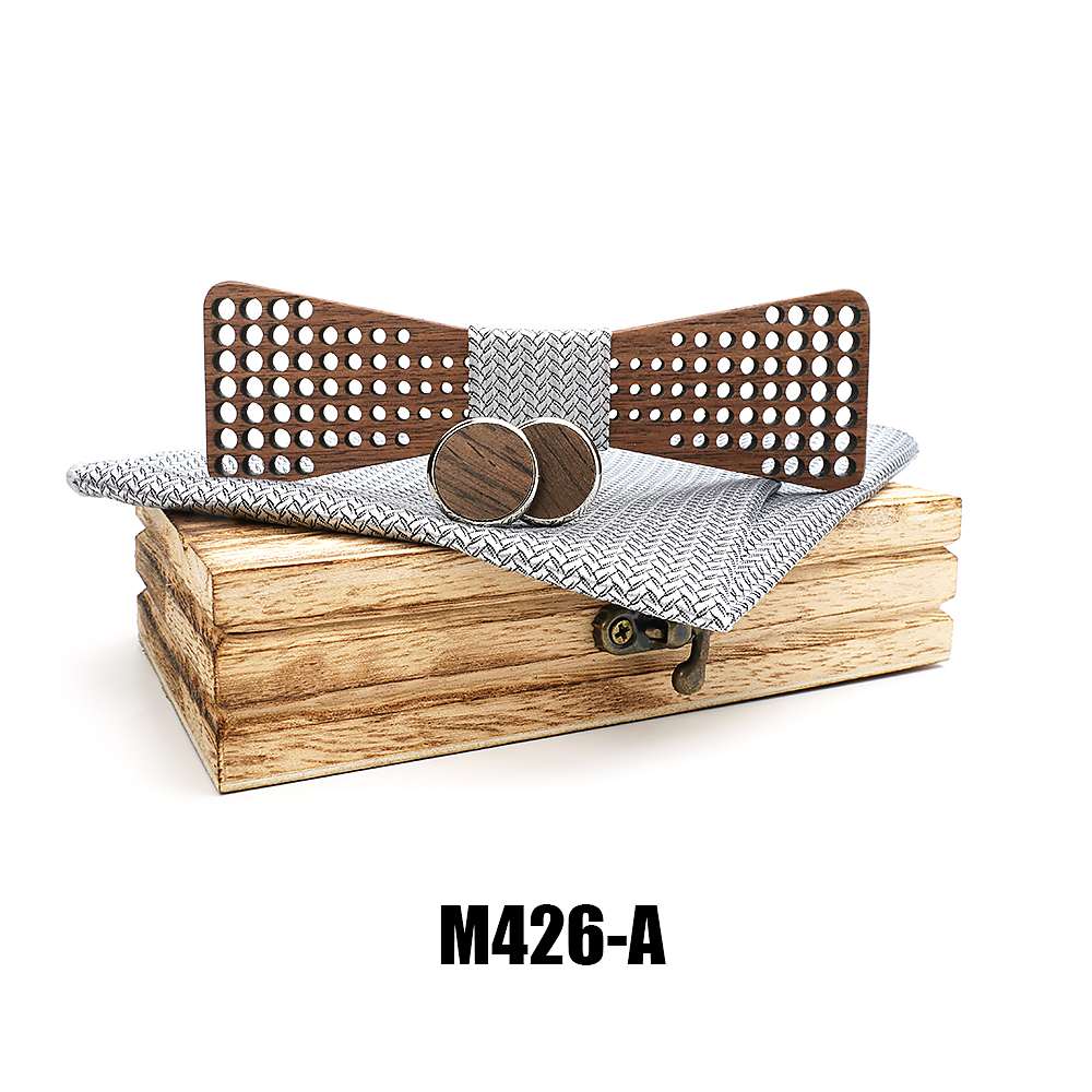 M426 M426  Square Grid Cutout Bow Tie Set, Walnut — colour A