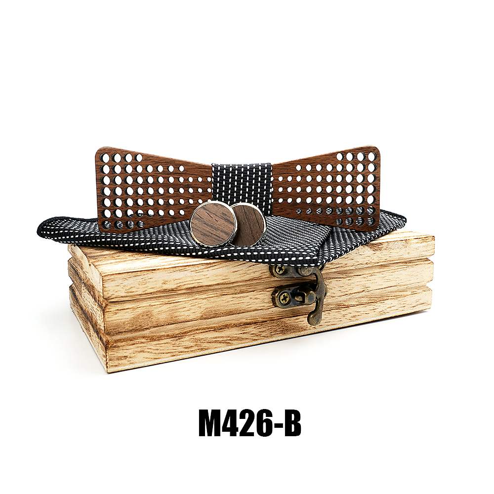 M426 M426  Square Grid Cutout Bow Tie Set, Walnut — colour B