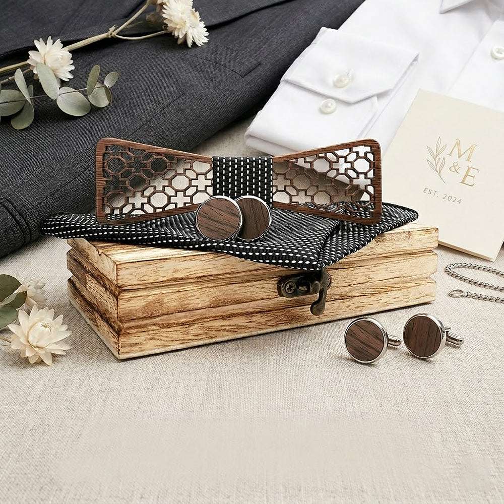 M427 M427  Moorish Cross Cutout Bow Tie Set, Walnut — view 2