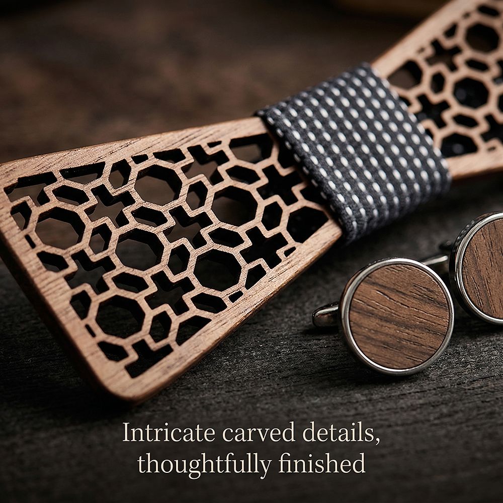 M427 M427  Moorish Cross Cutout Bow Tie Set, Walnut — view 3