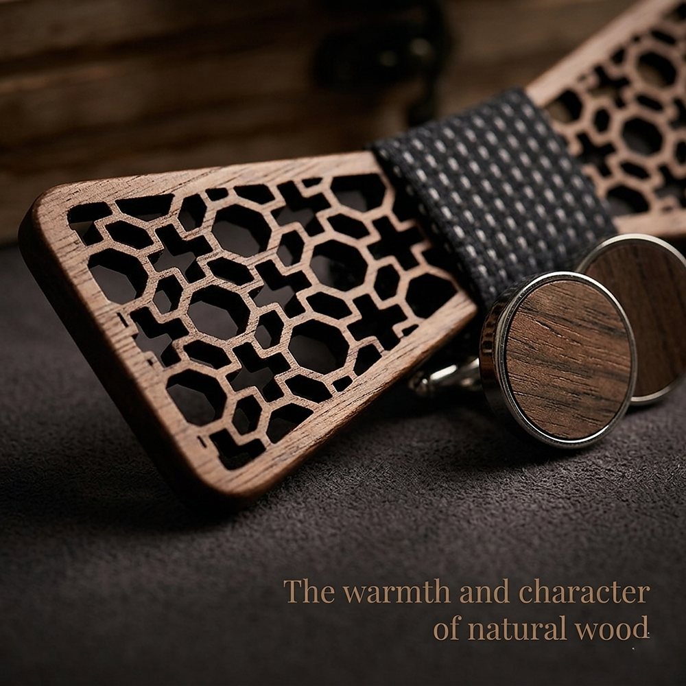 M427 M427  Moorish Cross Cutout Bow Tie Set, Walnut — view 5