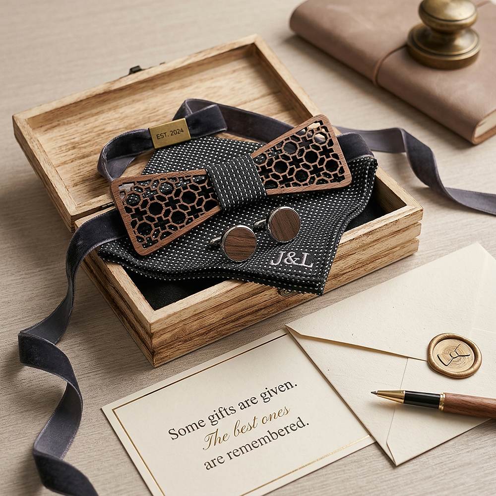 M427 M427  Moorish Cross Cutout Bow Tie Set, Walnut — view 7