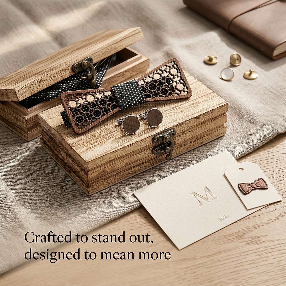 M427 M427  Moorish Cross Cutout Bow Tie Set, Walnut — view 8