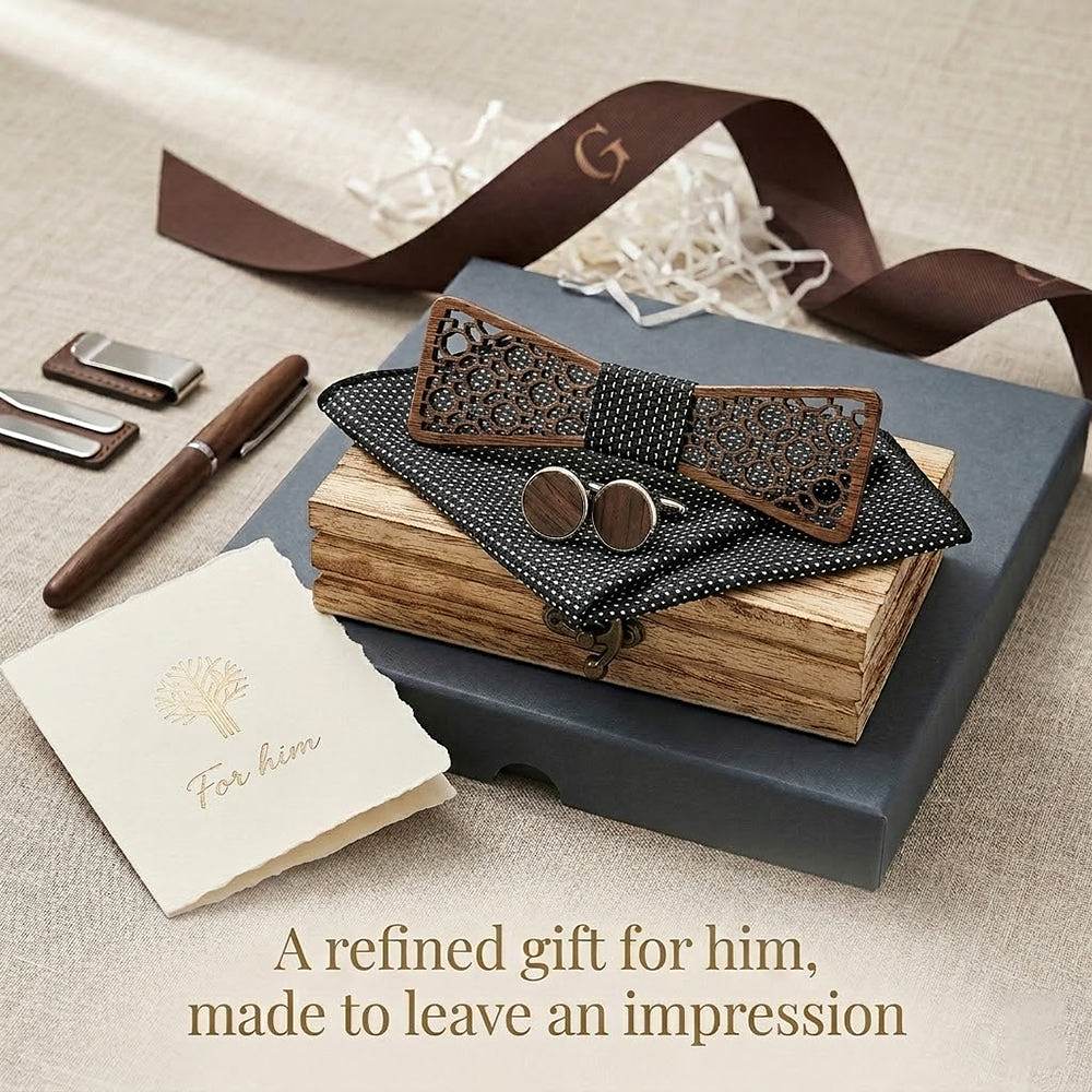 M427 M427  Moorish Cross Cutout Bow Tie Set, Walnut — view 10