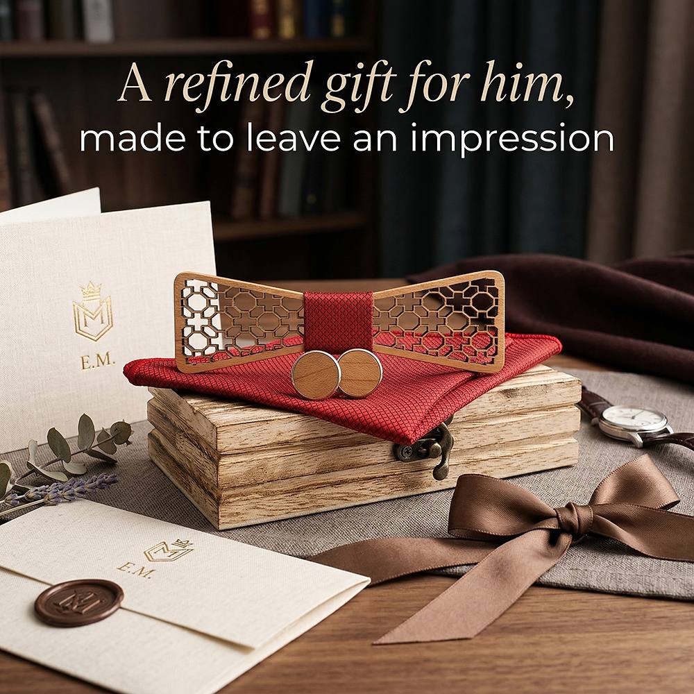 M428 M428  Octagon Cross Cutout Bow Tie Set, Walnut — view 9