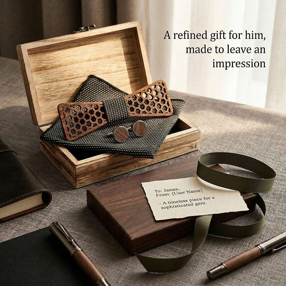 M429 M429  Honeycomb Hexagon Cutout Bow Tie Set, Walnut — view 8