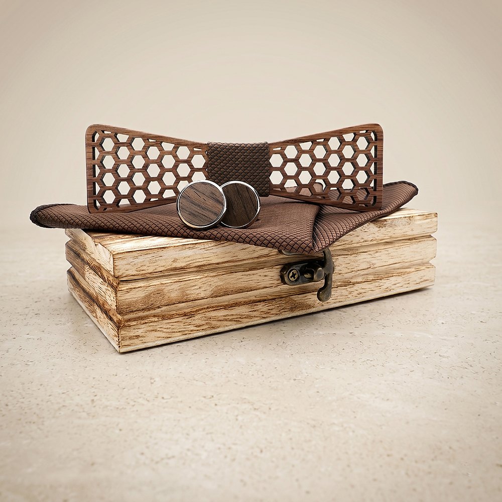 M429 M429  Honeycomb Hexagon Cutout Bow Tie Set, Walnut — colour C5