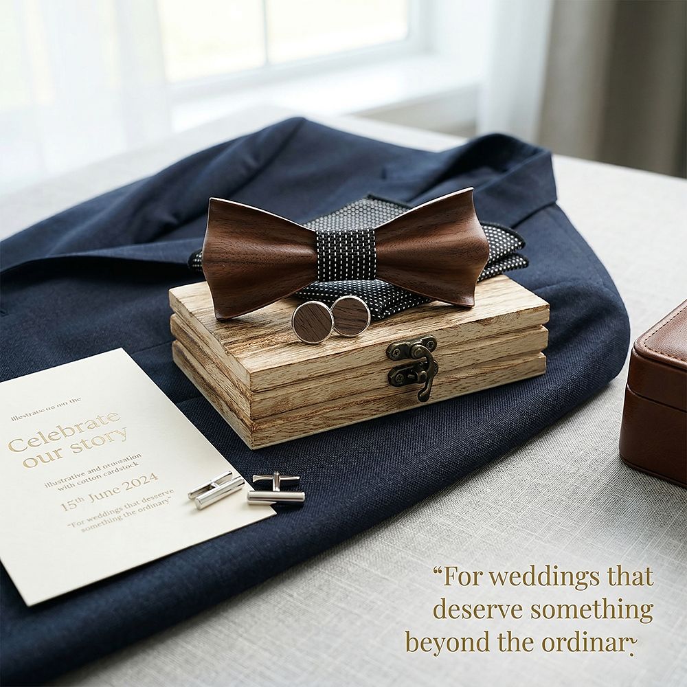 M431 M431  Sculpted Solid Bow Tie Set, Walnut — view 9