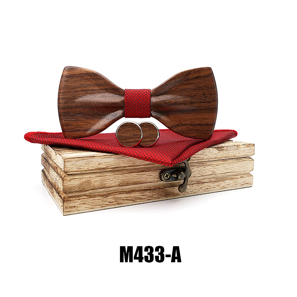 M433  Classic Solid Bow Tie Set, Walnut