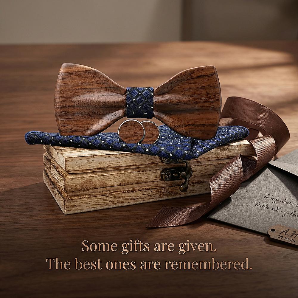 M433 M433  Classic Solid Bow Tie Set, Walnut — view 3