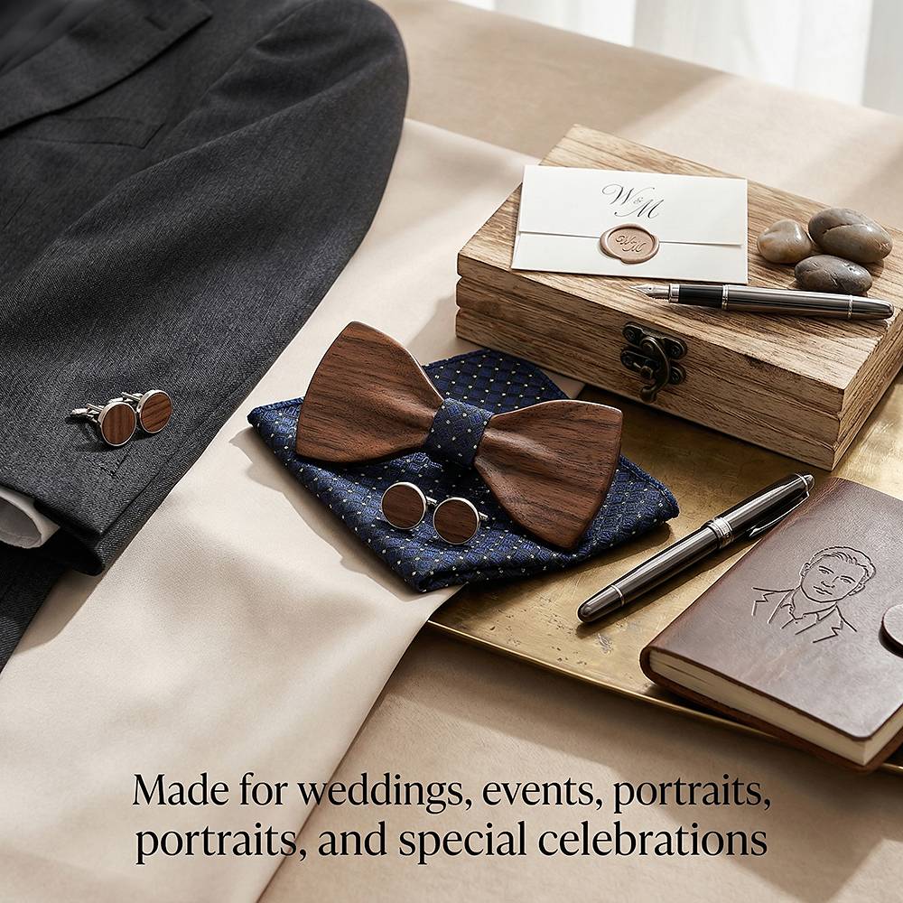 M433 M433  Classic Solid Bow Tie Set, Walnut — view 4