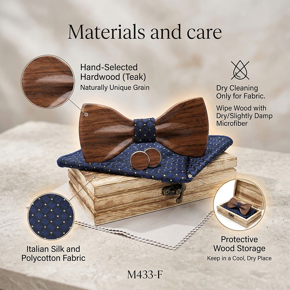 M433 M433  Classic Solid Bow Tie Set, Walnut — view 7