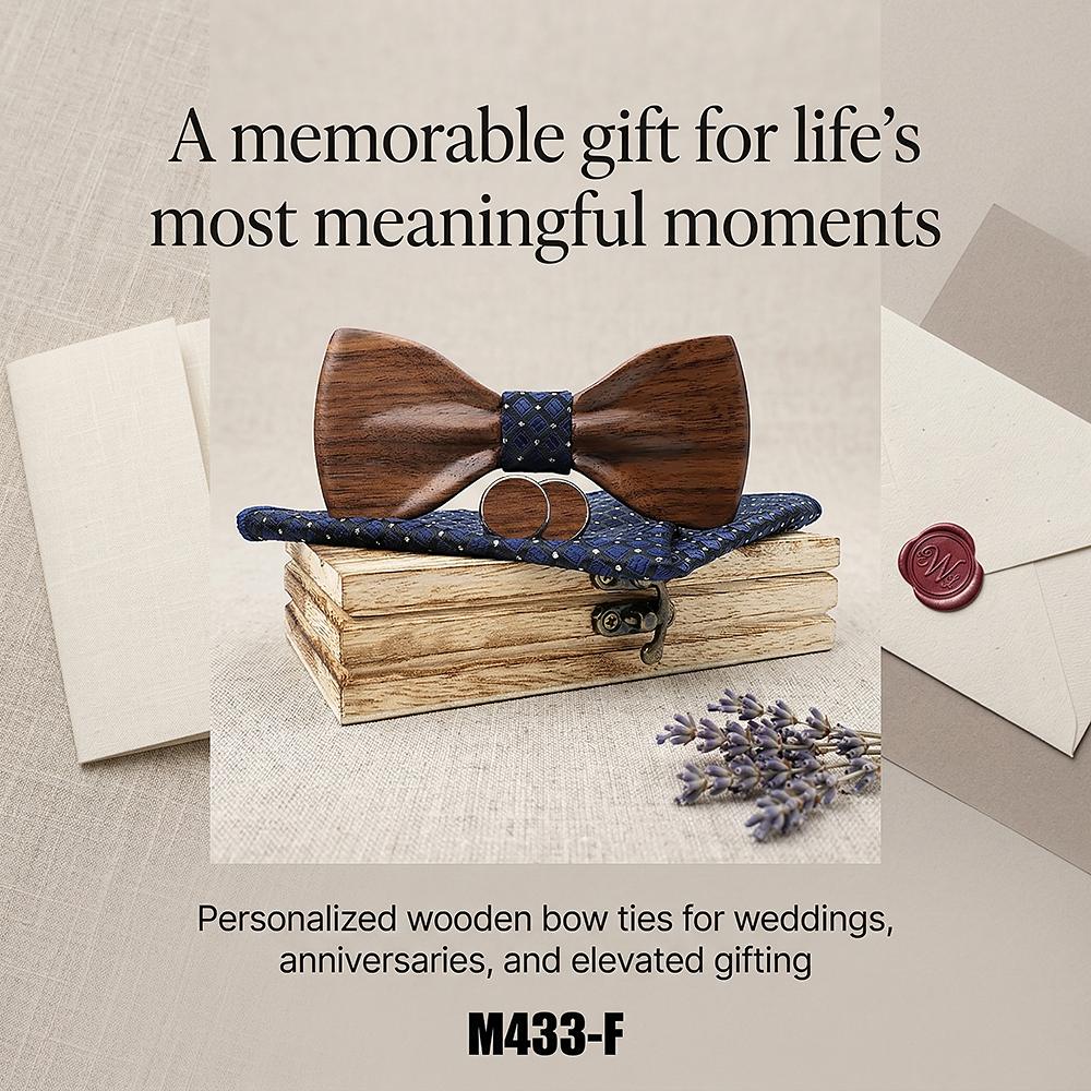 M433 M433  Classic Solid Bow Tie Set, Walnut — view 8