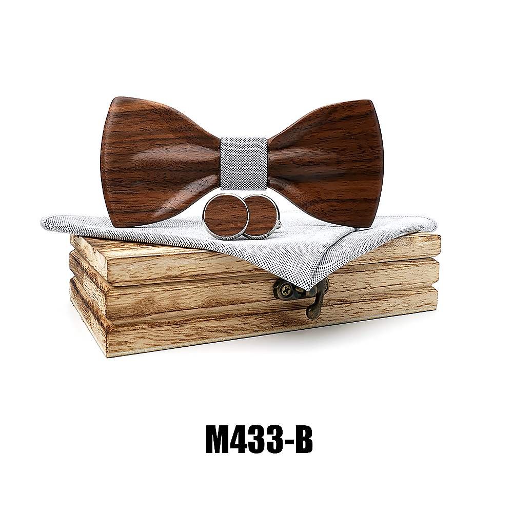 M433 M433  Classic Solid Bow Tie Set, Walnut — colour B