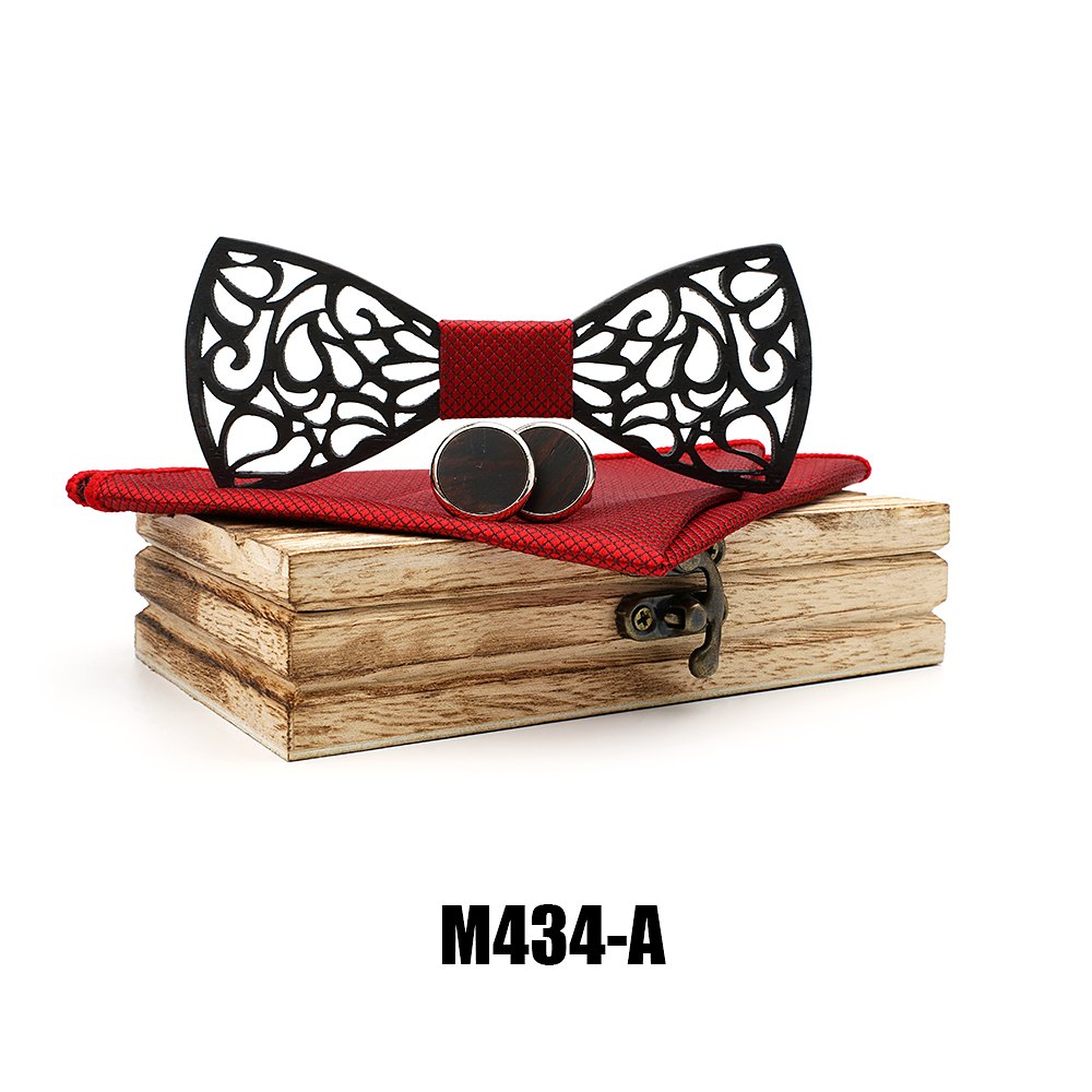 M434  Filigree Cutout Bow Tie Set, Walnut