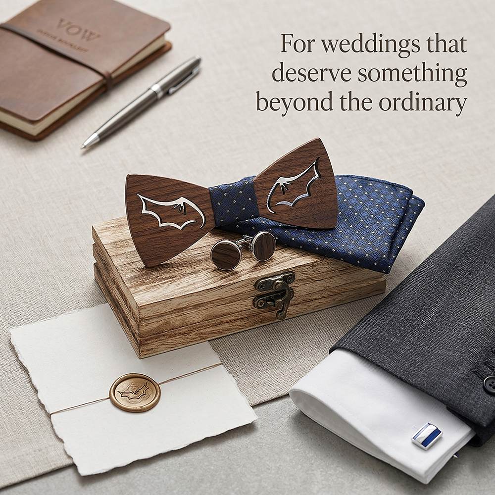 M435 M435  Bat Wing Cutout Bow Tie Set, Walnut — view 2