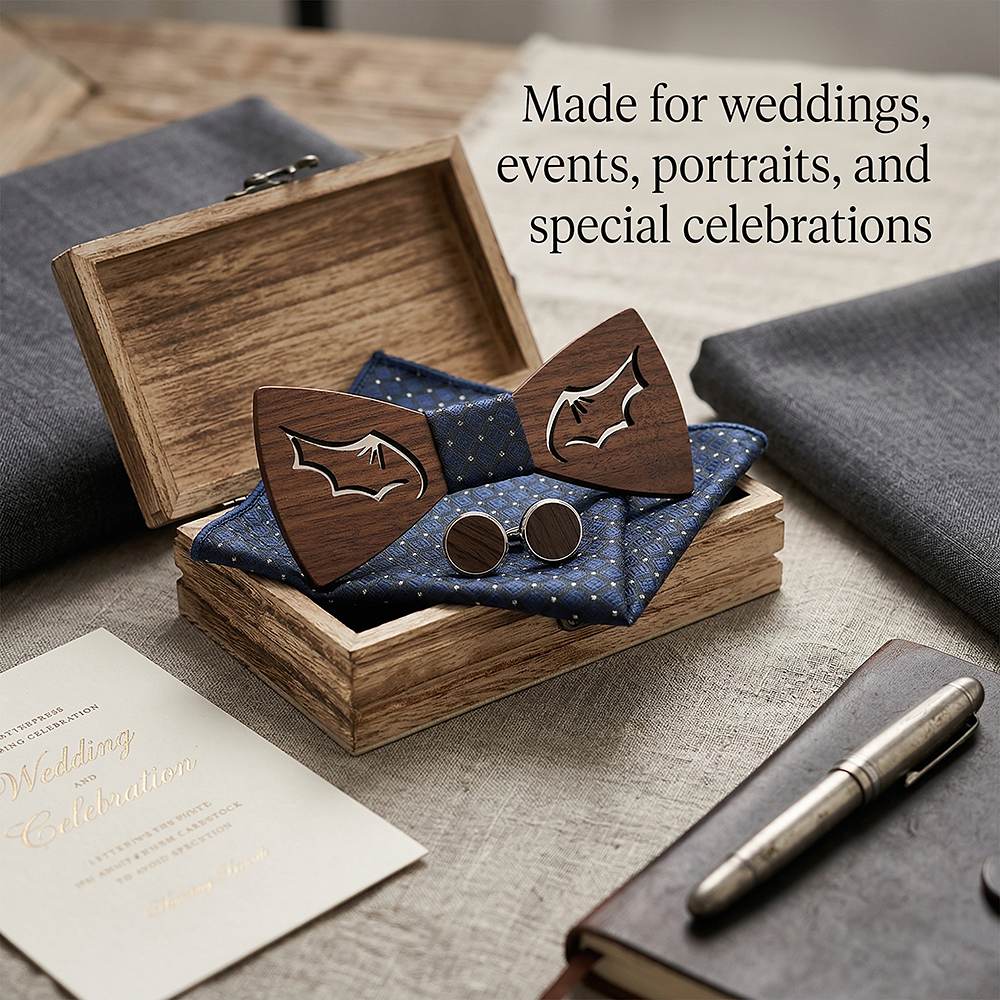 M435 M435  Bat Wing Cutout Bow Tie Set, Walnut — view 4