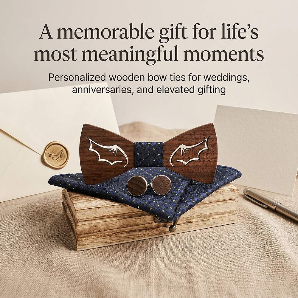 M435 M435  Bat Wing Cutout Bow Tie Set, Walnut — view 6