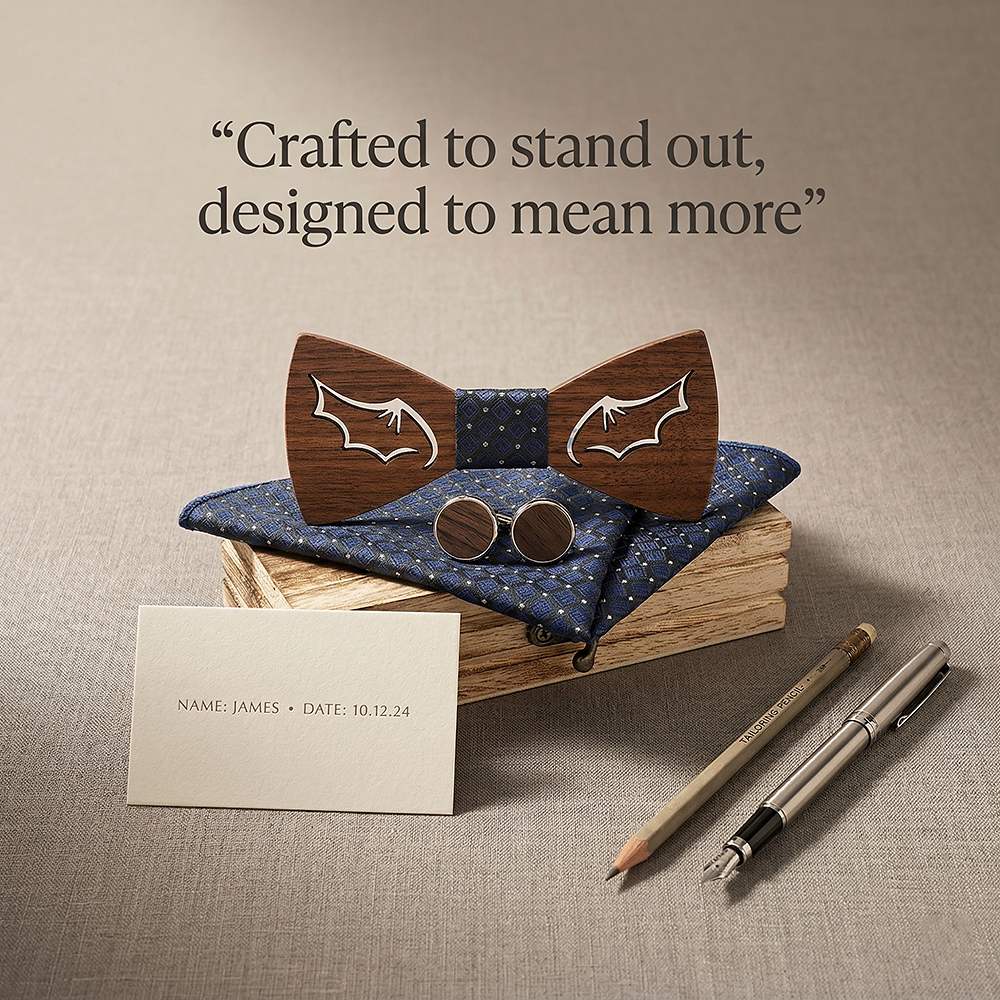 M435 M435  Bat Wing Cutout Bow Tie Set, Walnut — view 7