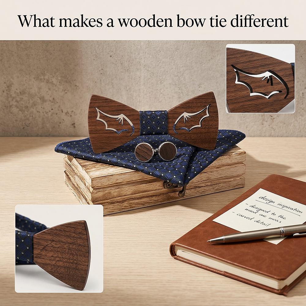 M435 M435  Bat Wing Cutout Bow Tie Set, Walnut — view 8