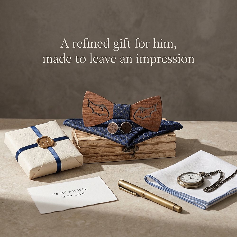 M435 M435  Bat Wing Cutout Bow Tie Set, Walnut — view 9