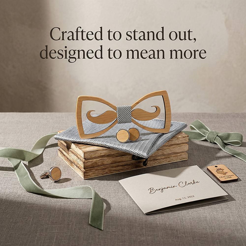 M436 M436  Mustache Cutout Bow Tie Set, Maple — view 8