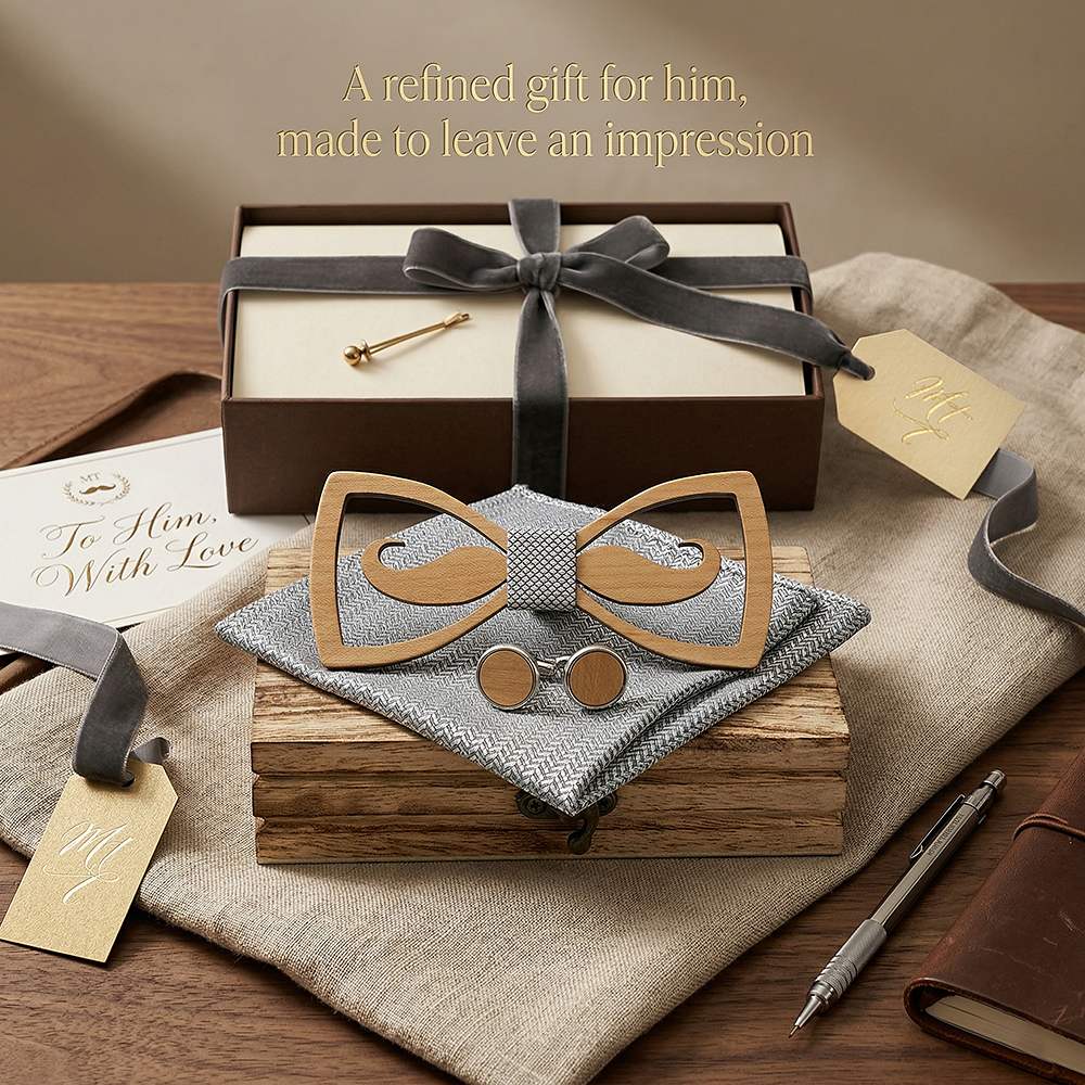 M436 M436  Mustache Cutout Bow Tie Set, Maple — view 10
