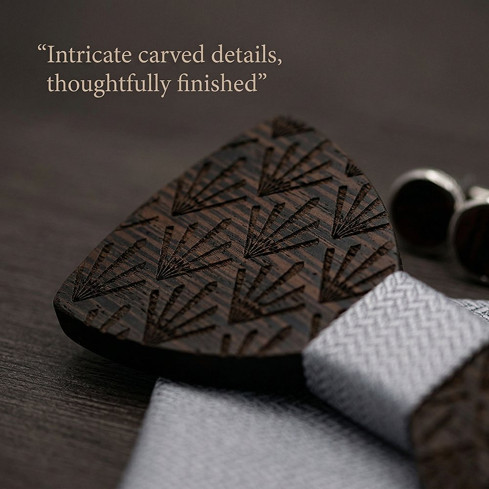 M437 M437  Art Deco Fan Cutout Bow Tie Set, Walnut — view 3