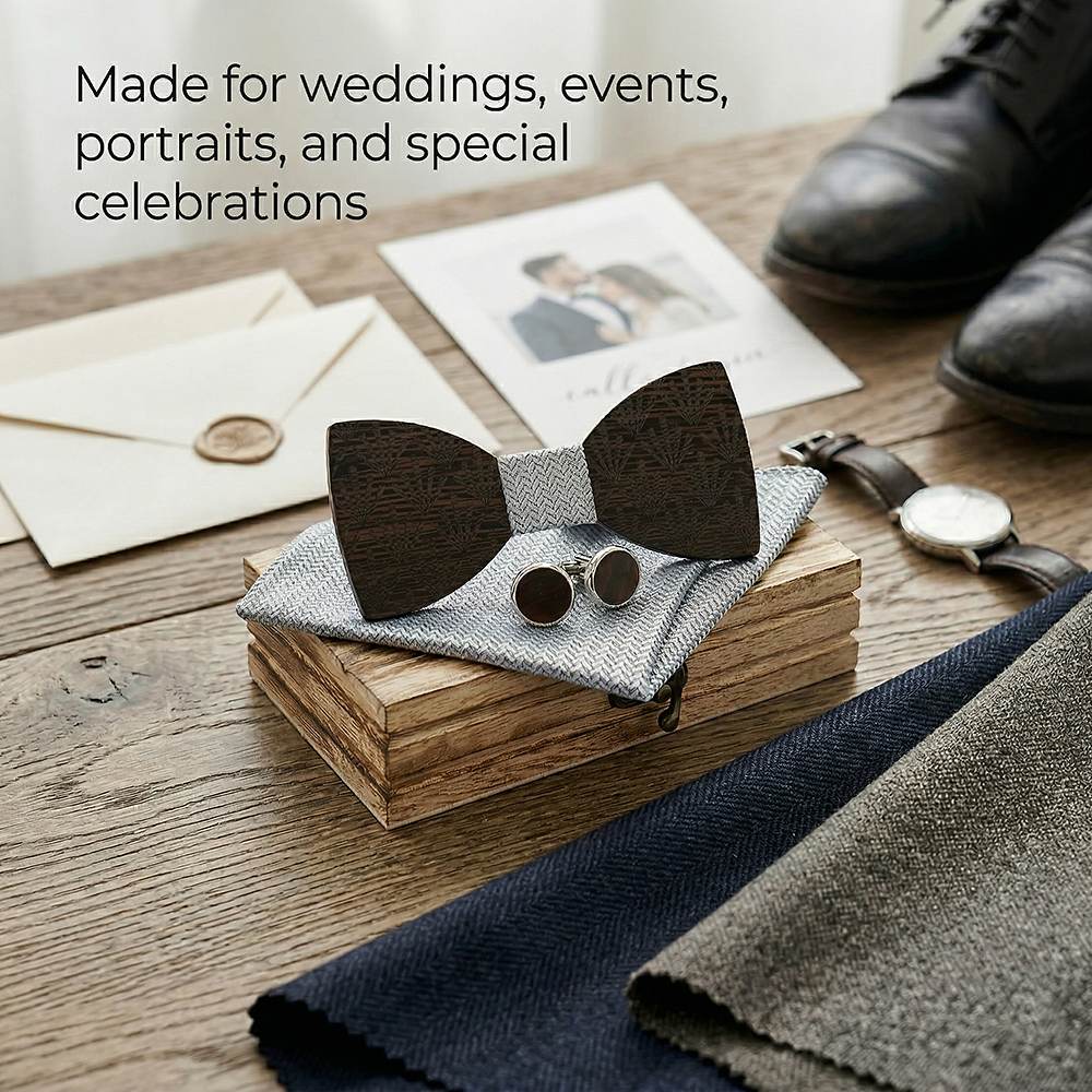 M437 M437  Art Deco Fan Cutout Bow Tie Set, Walnut — view 4
