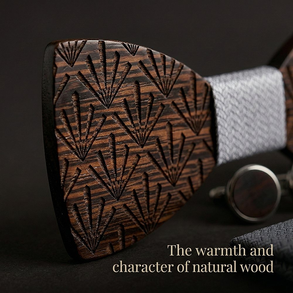 M437 M437  Art Deco Fan Cutout Bow Tie Set, Walnut — view 5
