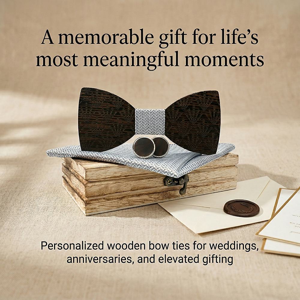 M437 M437  Art Deco Fan Cutout Bow Tie Set, Walnut — view 6