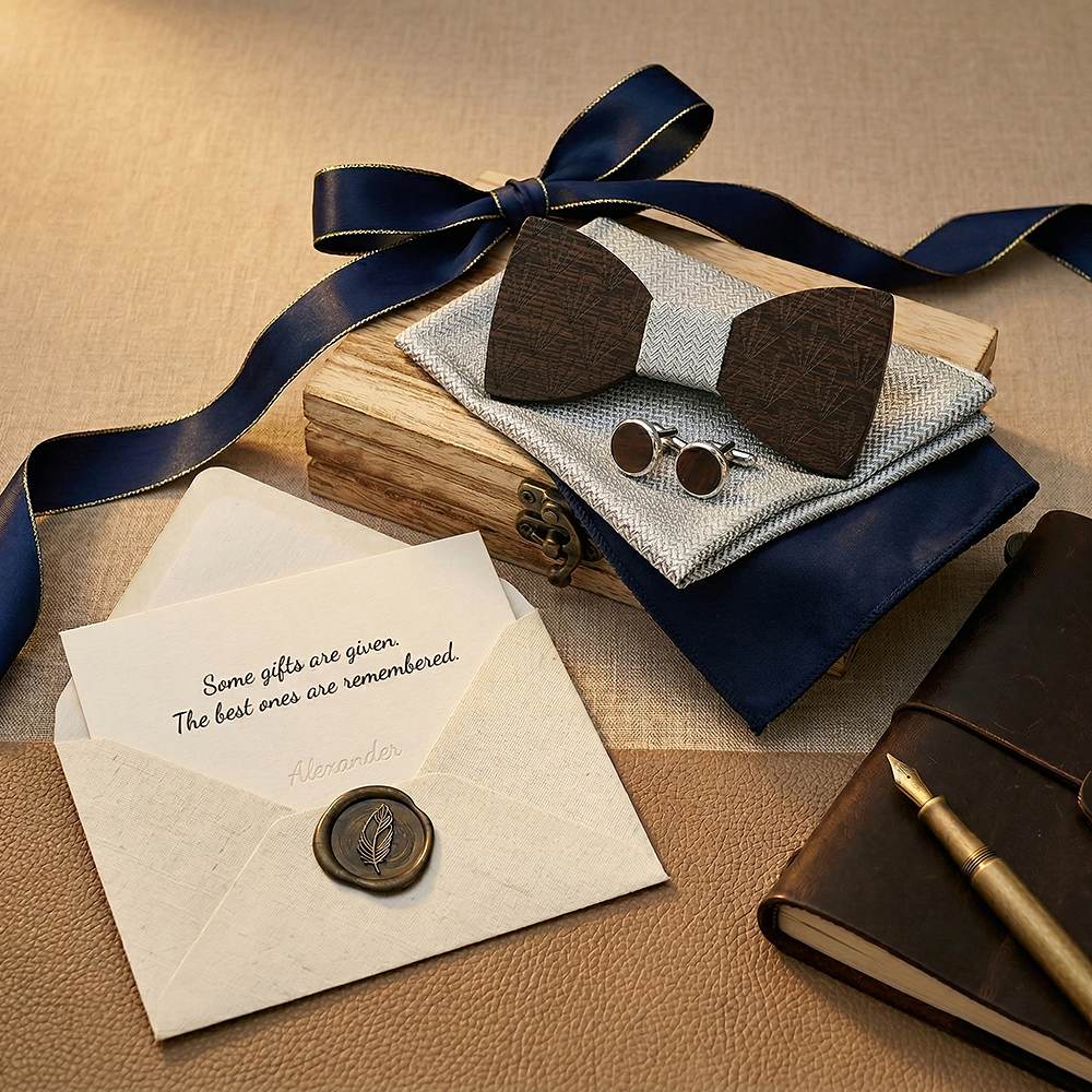 M437 M437  Art Deco Fan Cutout Bow Tie Set, Walnut — view 7