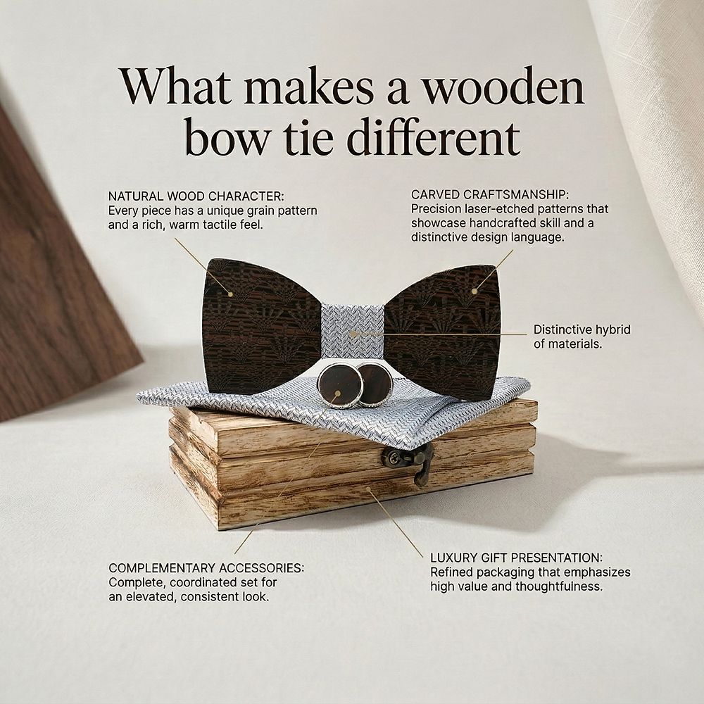 M437 M437  Art Deco Fan Cutout Bow Tie Set, Walnut — view 8