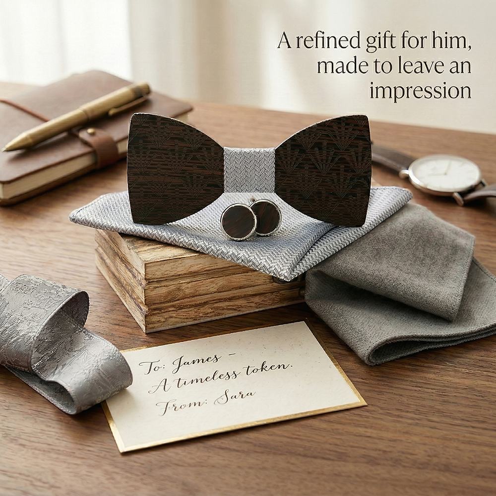 M437 M437  Art Deco Fan Cutout Bow Tie Set, Walnut — view 9