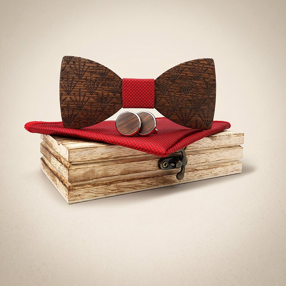 M437 M437  Art Deco Fan Cutout Bow Tie Set, Walnut — colour C1