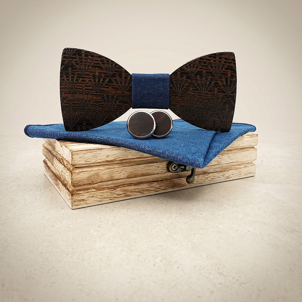 M437 M437  Art Deco Fan Cutout Bow Tie Set, Walnut — colour C2