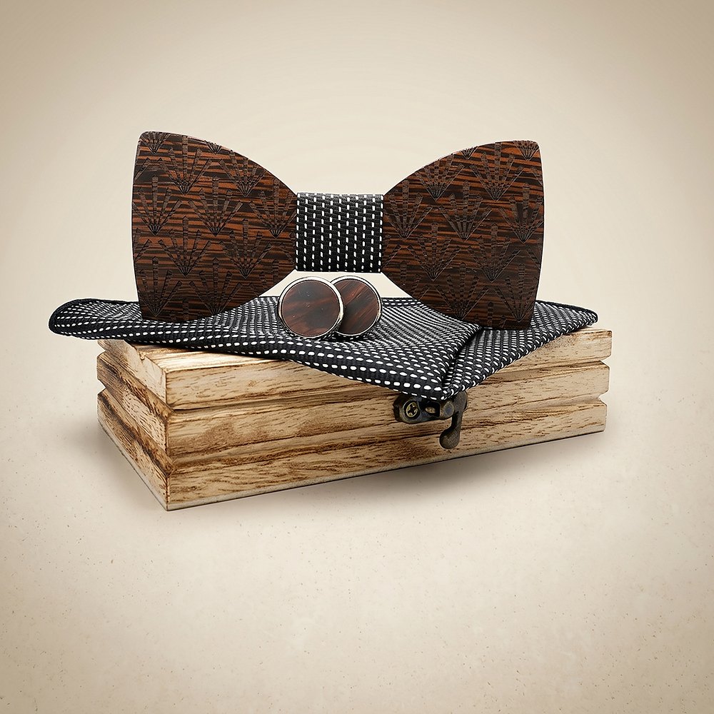 M437 M437  Art Deco Fan Cutout Bow Tie Set, Walnut — colour C5