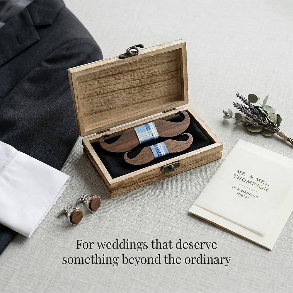 M447 M447  Mustache Shape Bow Tie Set, Walnut — view 2