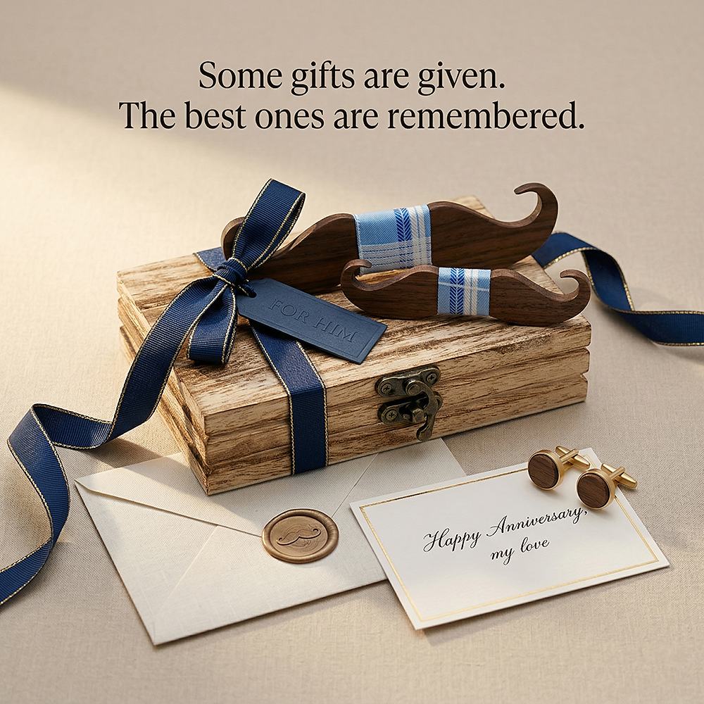 M447 M447  Mustache Shape Bow Tie Set, Walnut — view 6