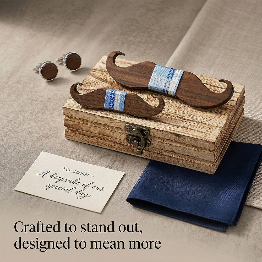 M447 M447  Mustache Shape Bow Tie Set, Walnut — view 7