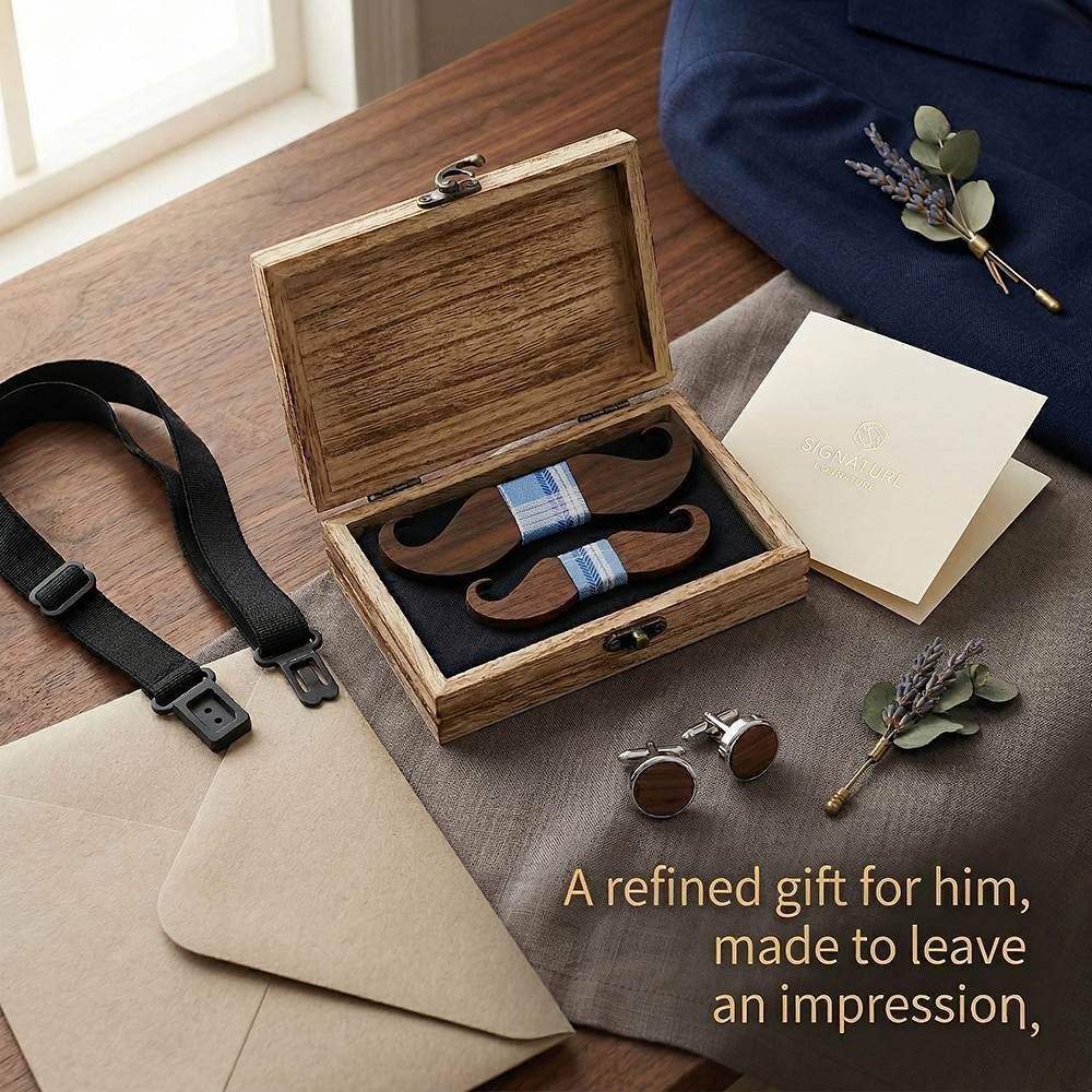 M447 M447  Mustache Shape Bow Tie Set, Walnut — view 9