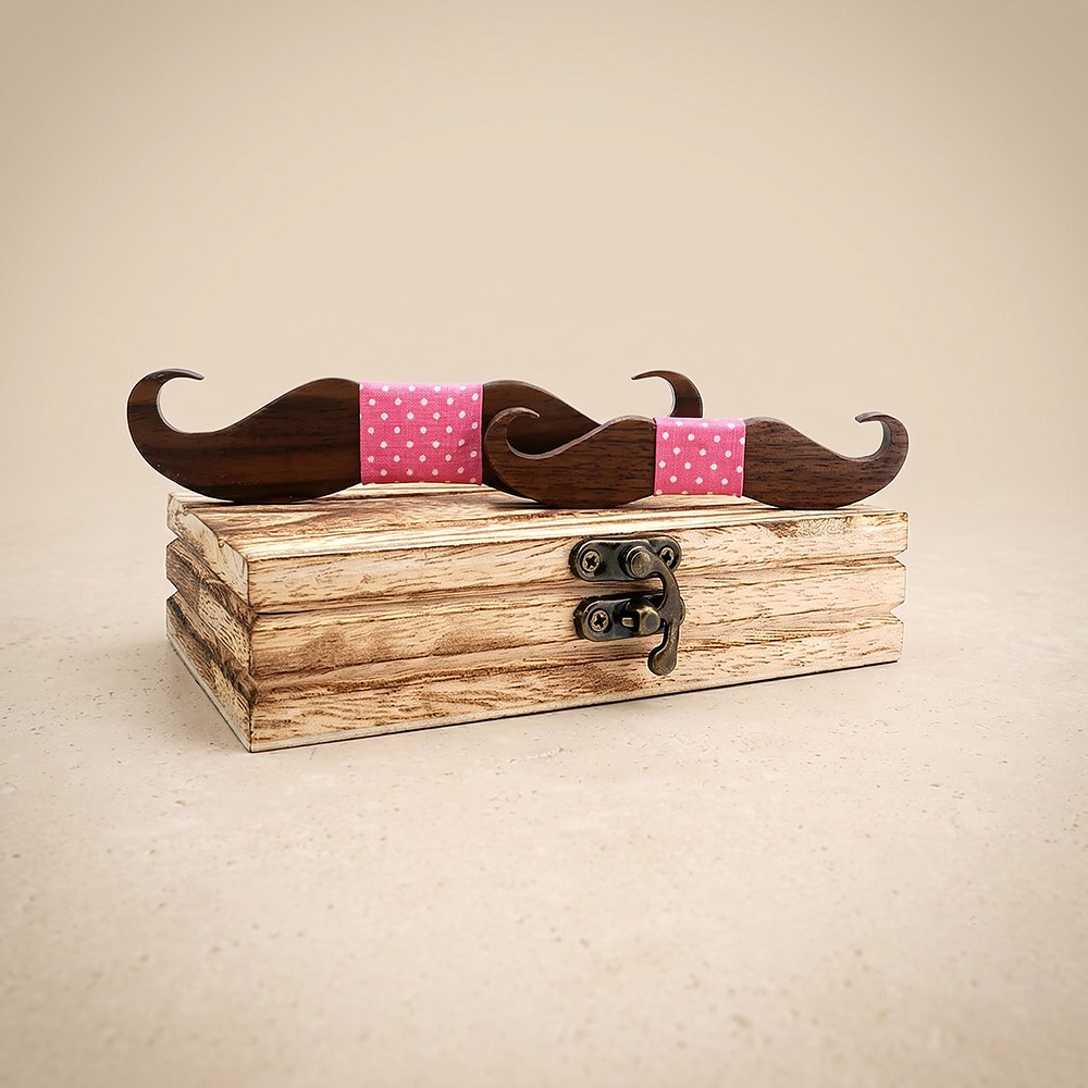 M447 M447  Mustache Shape Bow Tie Set, Walnut — colour C1