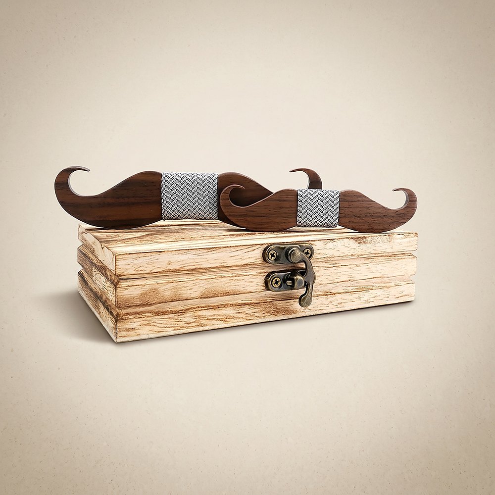 M447 M447  Mustache Shape Bow Tie Set, Walnut — colour C2