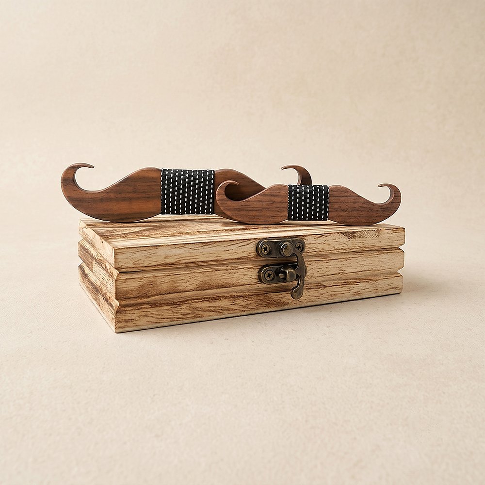 M447 M447  Mustache Shape Bow Tie Set, Walnut — colour C4