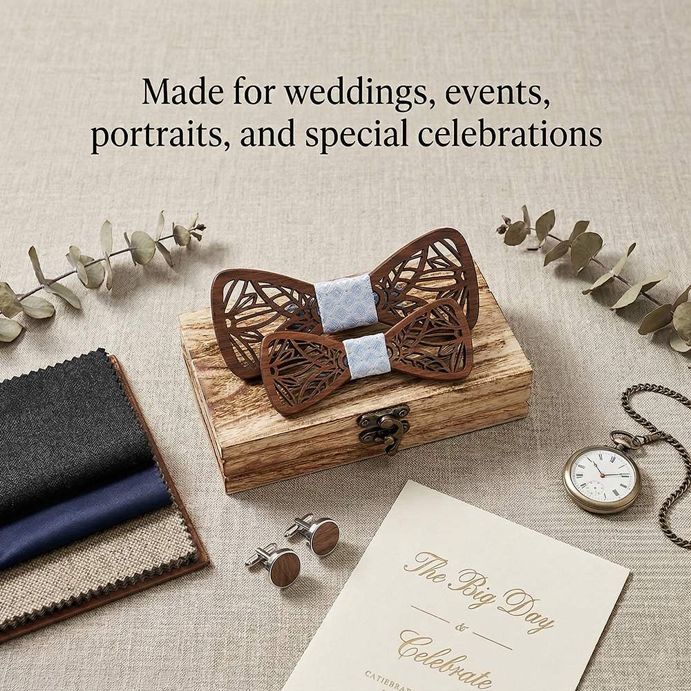 M448 M448  Leaf Cutout Bow Tie Set, Walnut — view 4