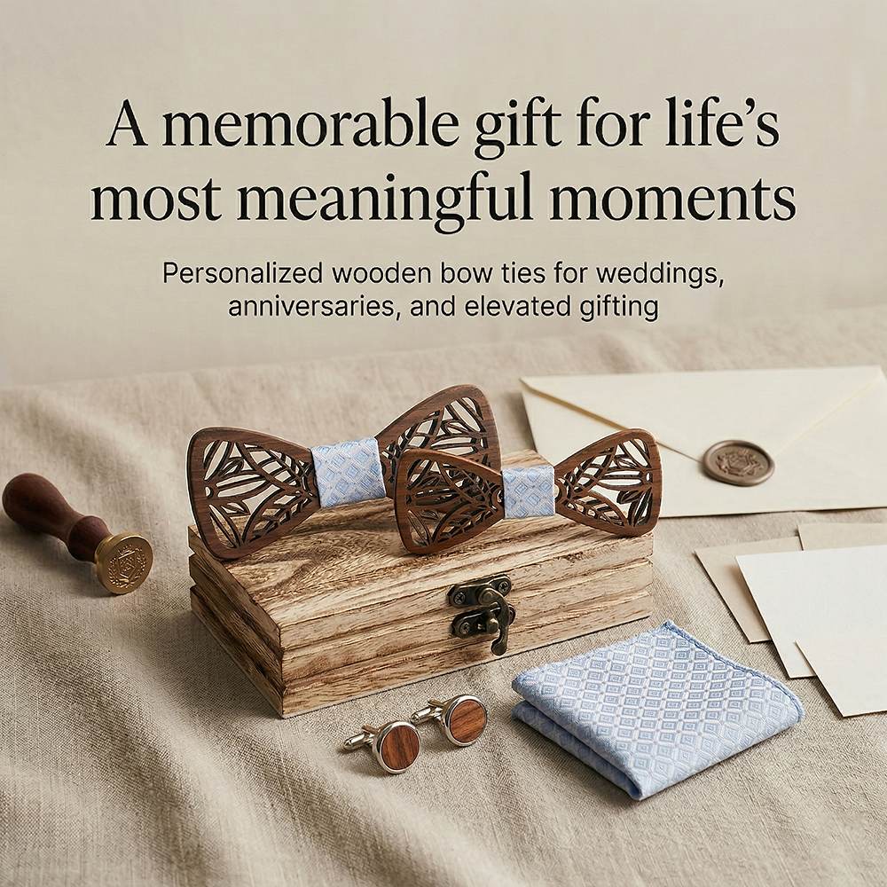 M448 M448  Leaf Cutout Bow Tie Set, Walnut — view 6